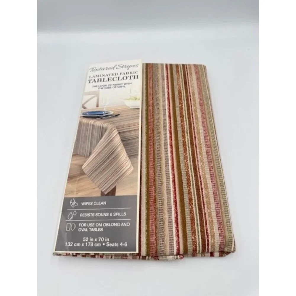 NWT Textured Stripes Laminated Fabric Tablecloth 52" X 70" - Picture 1 of 4